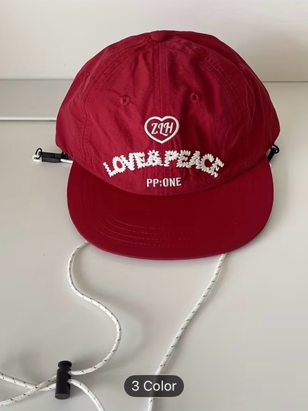 Red 'Love & Peace' Embroidered SnapBack w/strap